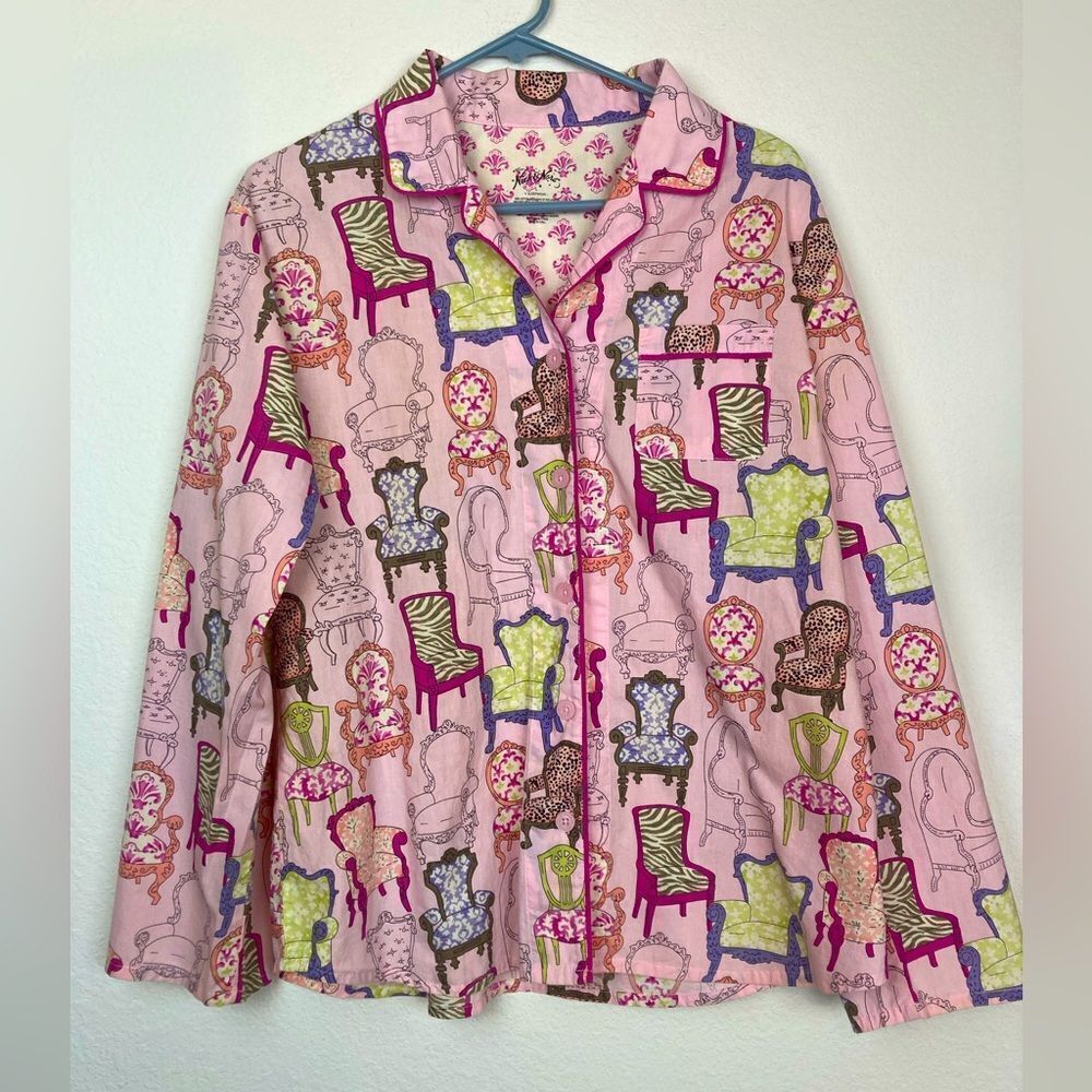 Nick & Nora VTG Rare Baroque chair print cotton pj top mint condition